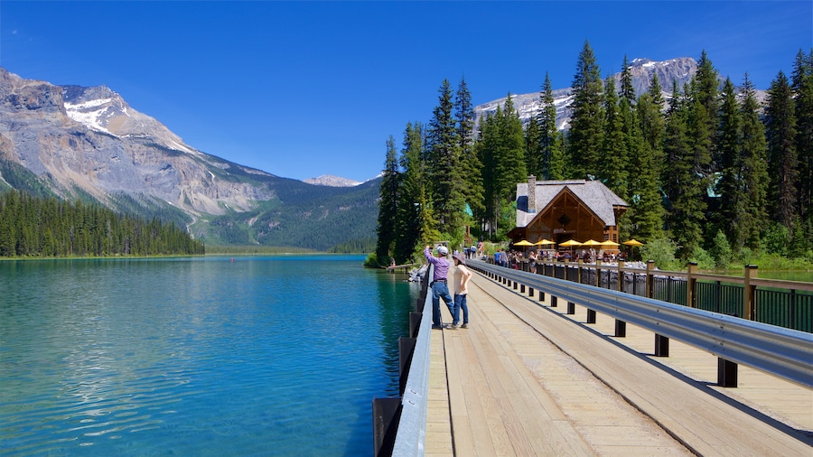 Yoho National Park which includes a bridge and a lake or waterhole as well as a couple