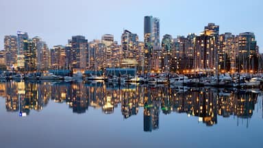 Stanley Park featuring a bay or harbor, a city and a skyscraper