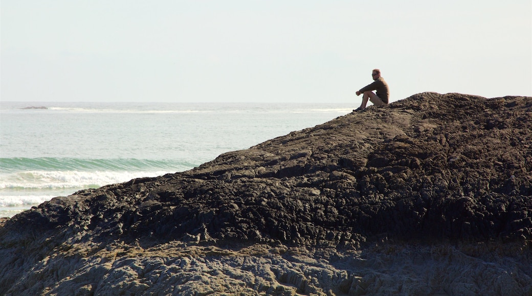 Vancouver Island che include costa frastagliata e vista della costa cosi come ragazzo