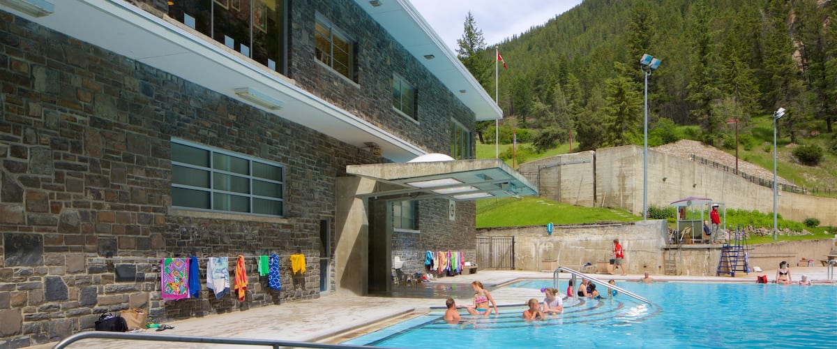 Kootenay National Park which includes swimming and a pool as well as a small group of people