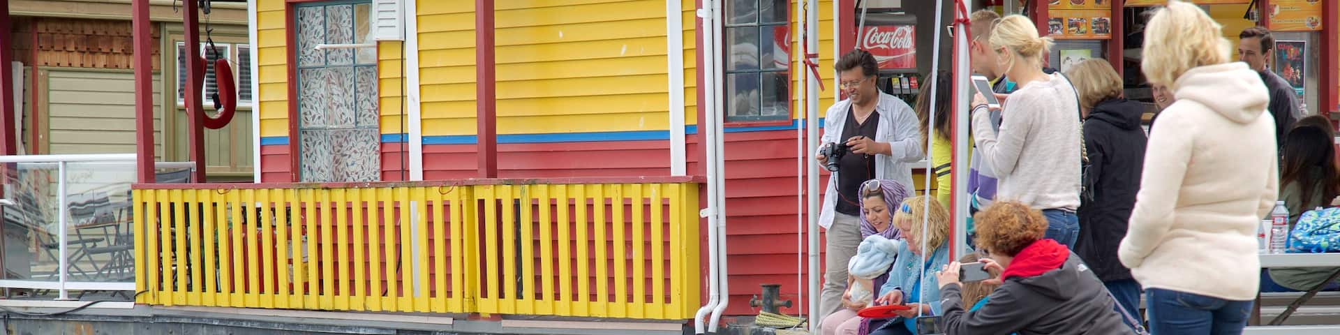 Fisherman\'s Wharf Park which includes marine life as well as a small group of people