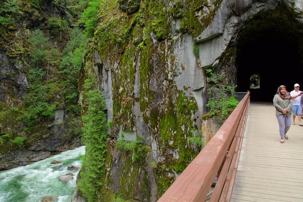 Vancouver, Küste welches beinhaltet Brücke, Höhlen und Stromschnellen