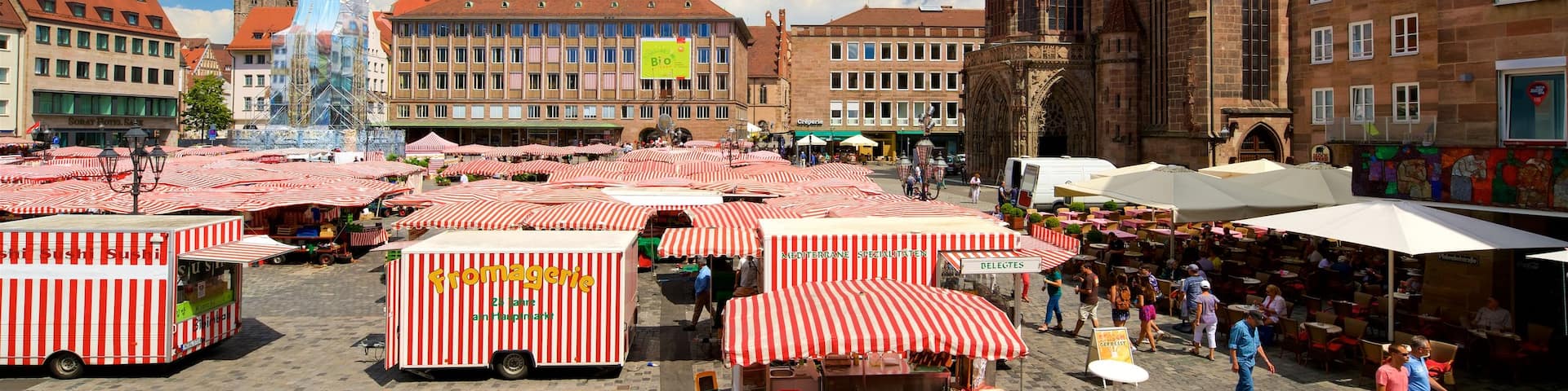 Hauptmarkt which includes a square or plaza, markets and heritage elements