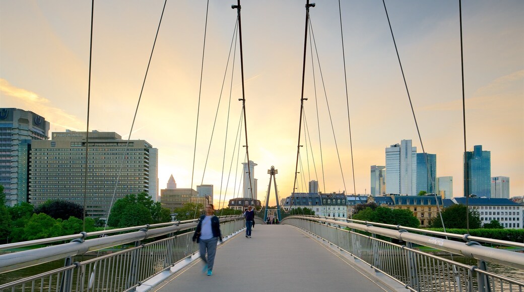 Frankfurt featuring a bridge, a city and a sunset