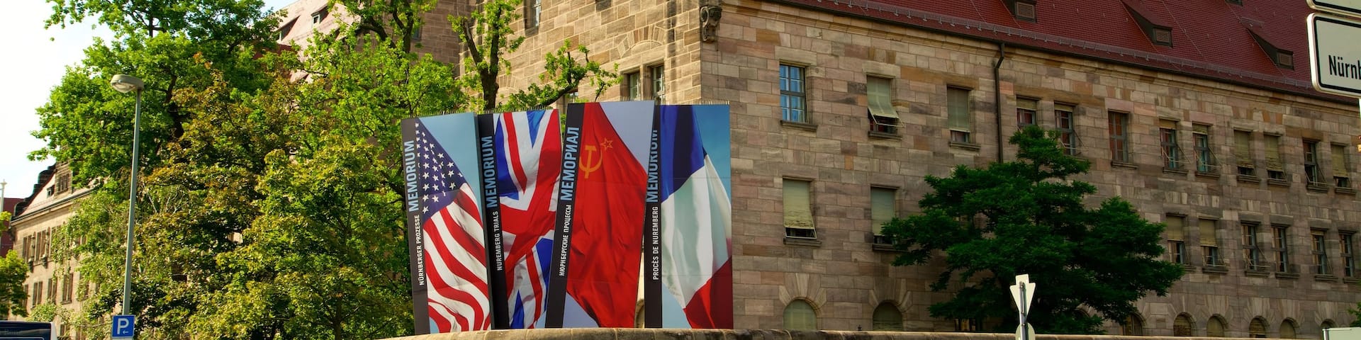 Nuremberg Palace of Justice which includes heritage elements and signage