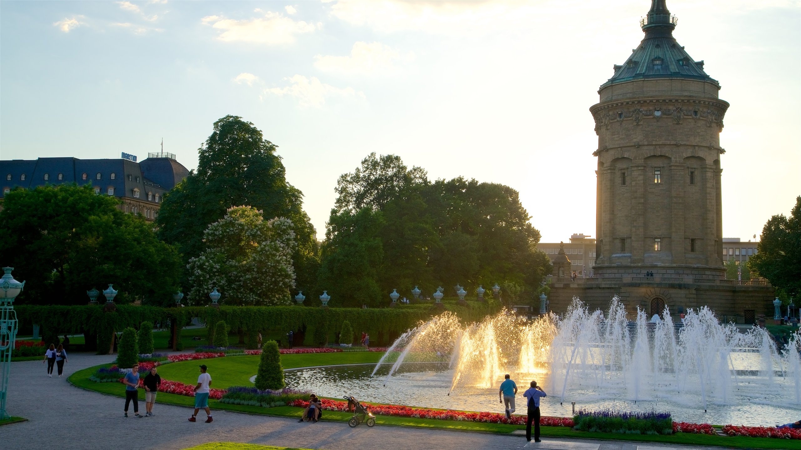 Mannheim Wasserturm Water Feature Lawn Germany, Baden Württemberg,