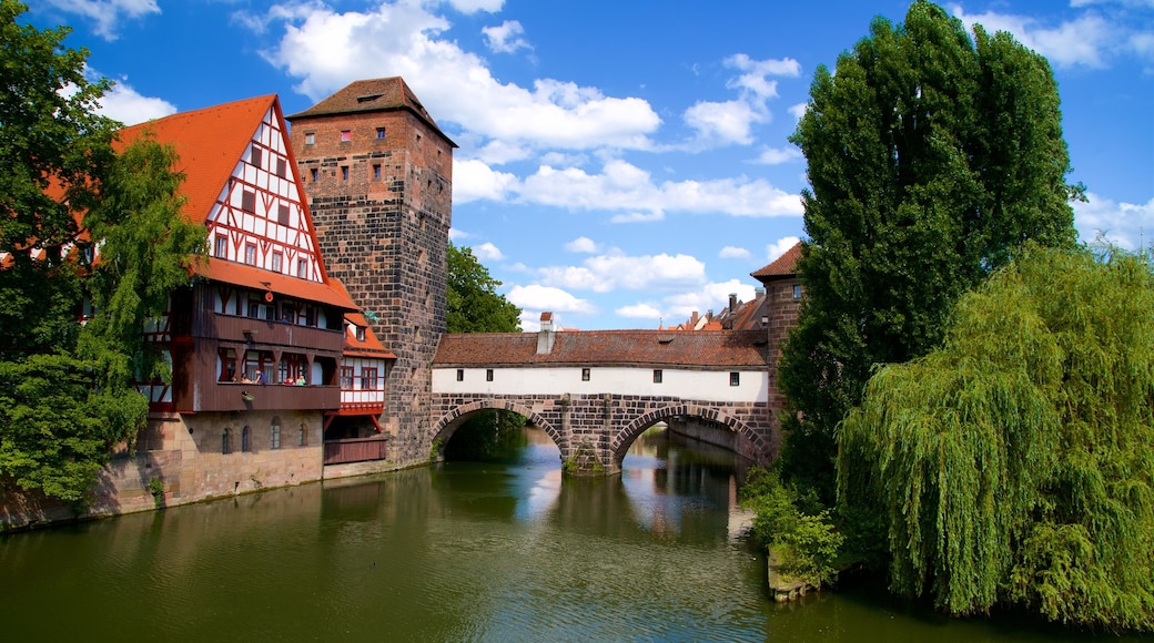 Maxbrucke showing a bridge, heritage elements and a river or creek