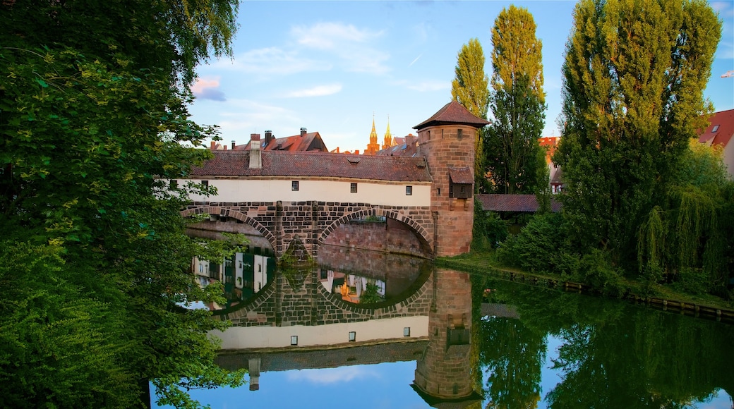 Maxbrucke which includes a bridge, a river or creek and heritage elements