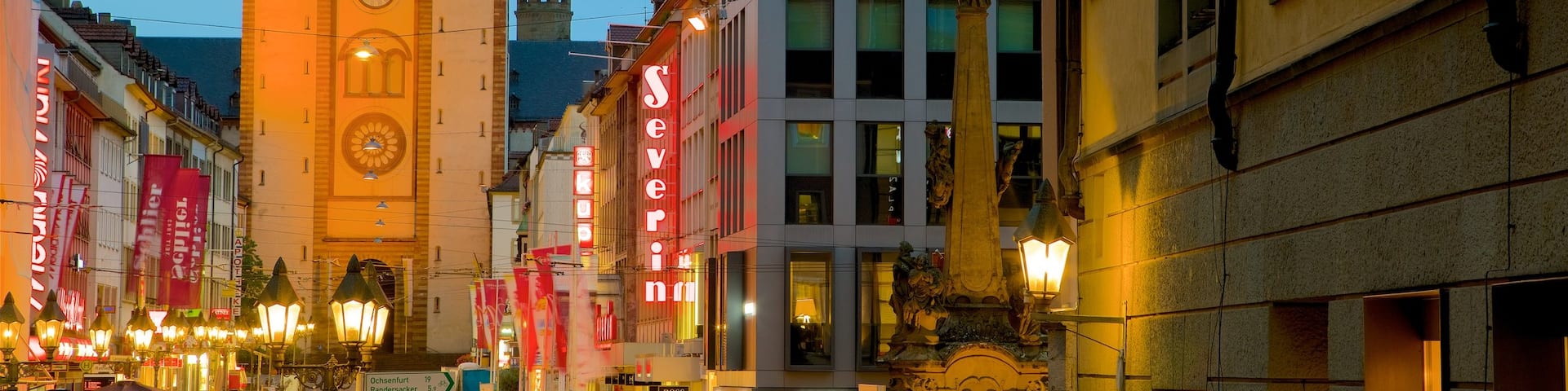 Wuerzburg Cathedral showing a church or cathedral, night scenes and heritage architecture