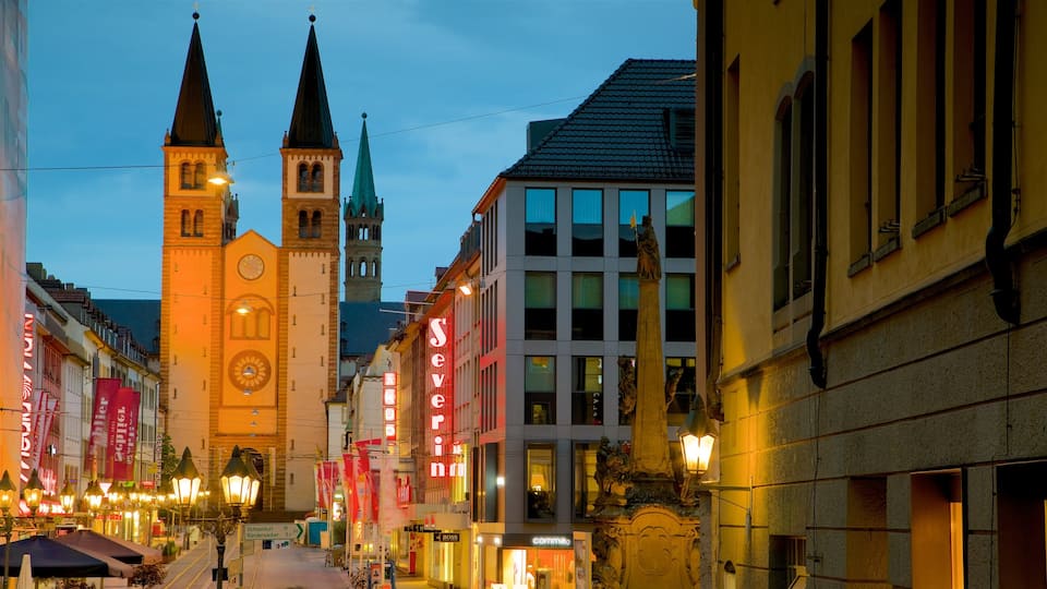 Wuerzburg Cathedral showing heritage architecture, a church or cathedral and night scenes