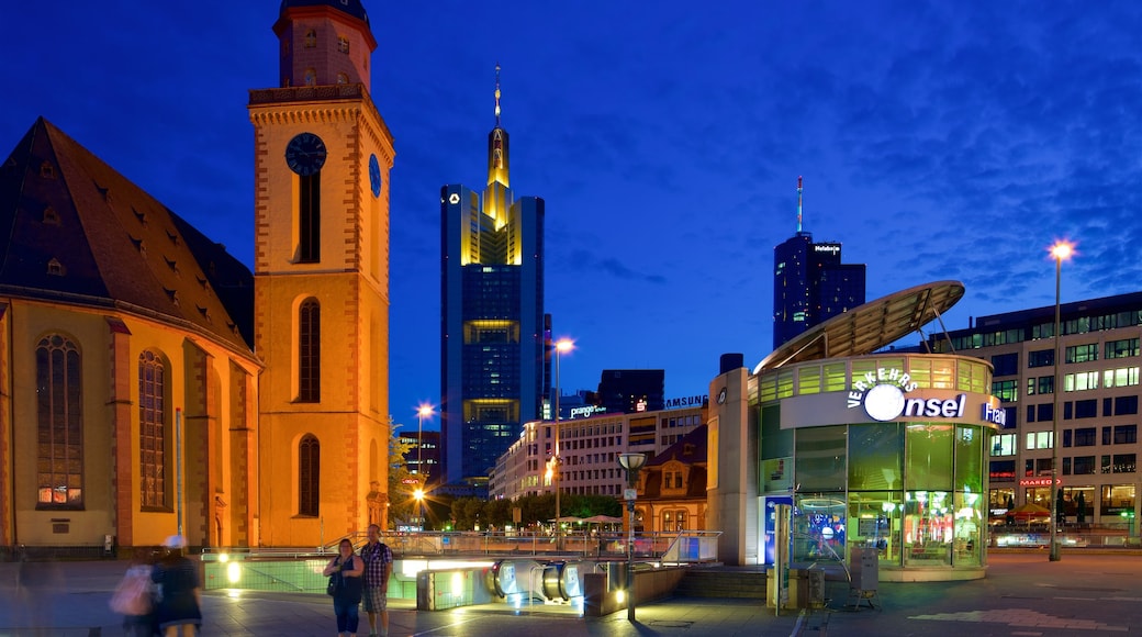 Frankfurt featuring night scenes, heritage elements and a city