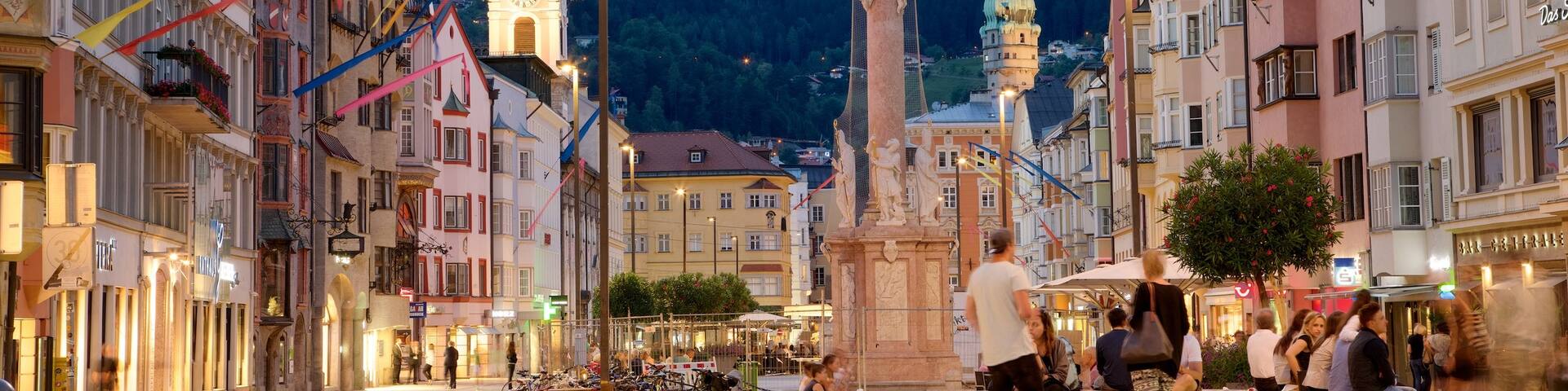 St. Anne’s Column featuring heritage elements, a square or plaza and night scenes