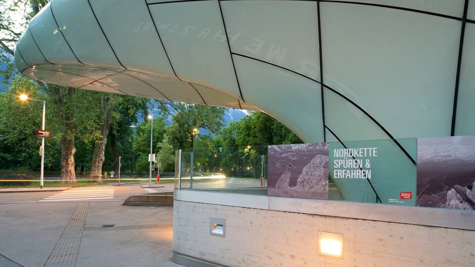Nordkette Cable Car featuring signage and modern architecture