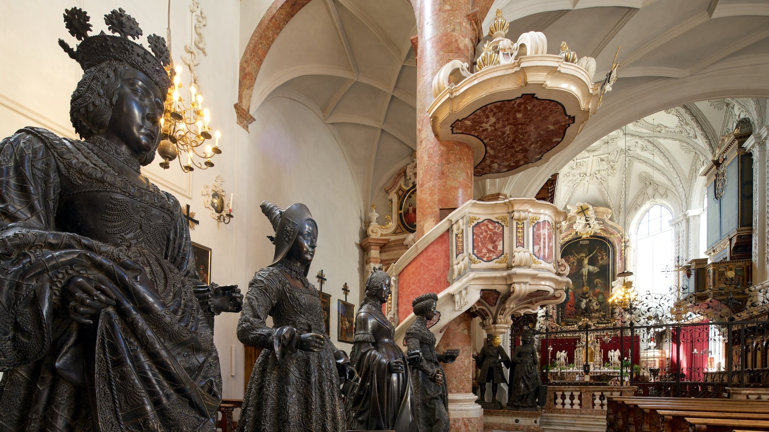 Court Church featuring a church or cathedral, a statue or sculpture and interior views