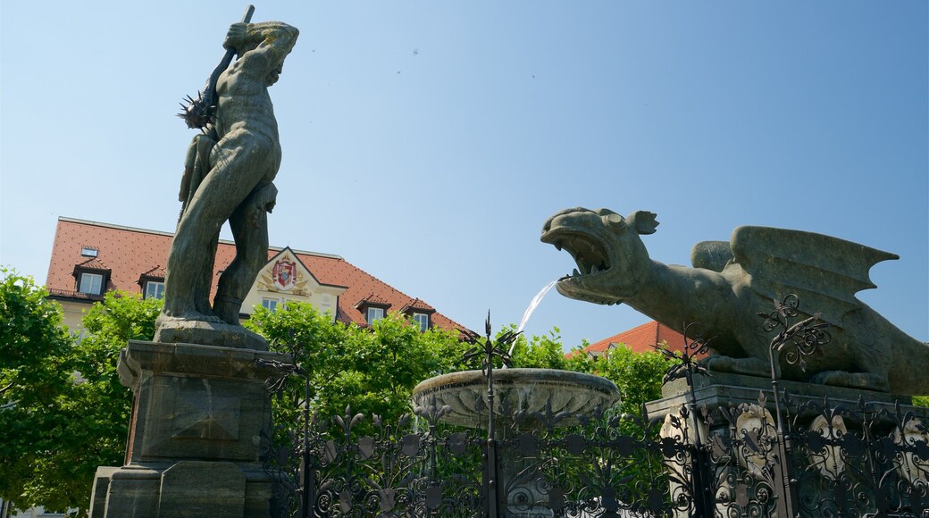 Neuer Platz das einen Statue oder Skulptur und Springbrunnen