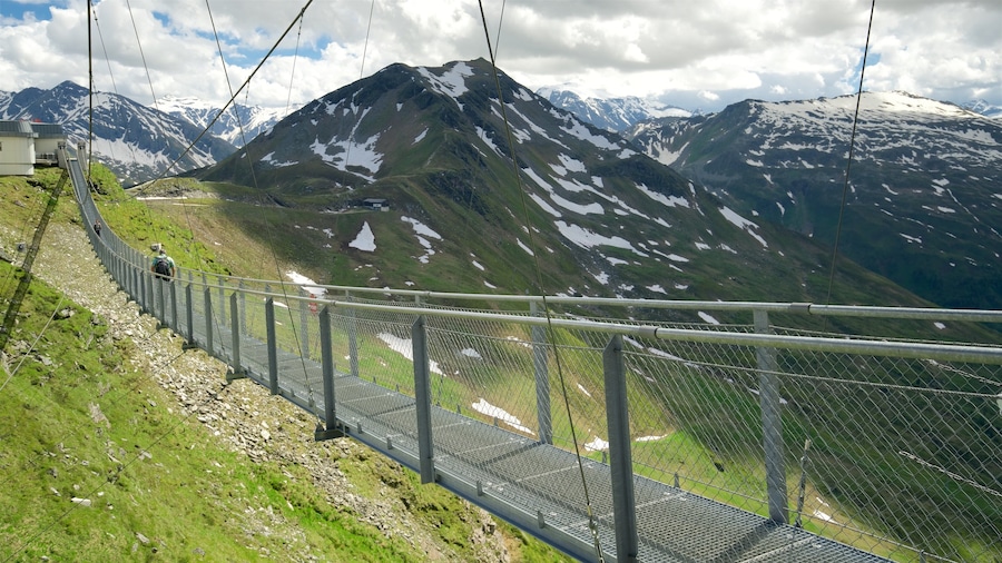 Gastein Valley which includes mountains, a suspension bridge or treetop walkway and landscape views