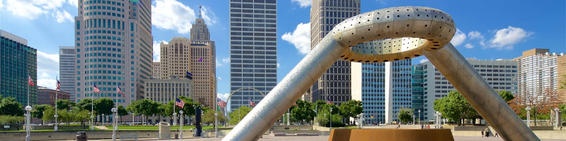 Detroit showing a city, a square or plaza and outdoor art
