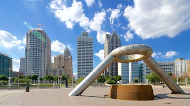 Detroit showing a city, a square or plaza and outdoor art