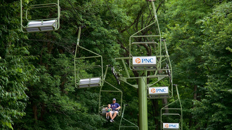 Zoológico de Milwaukee que inclui cenas de floresta assim como uma família