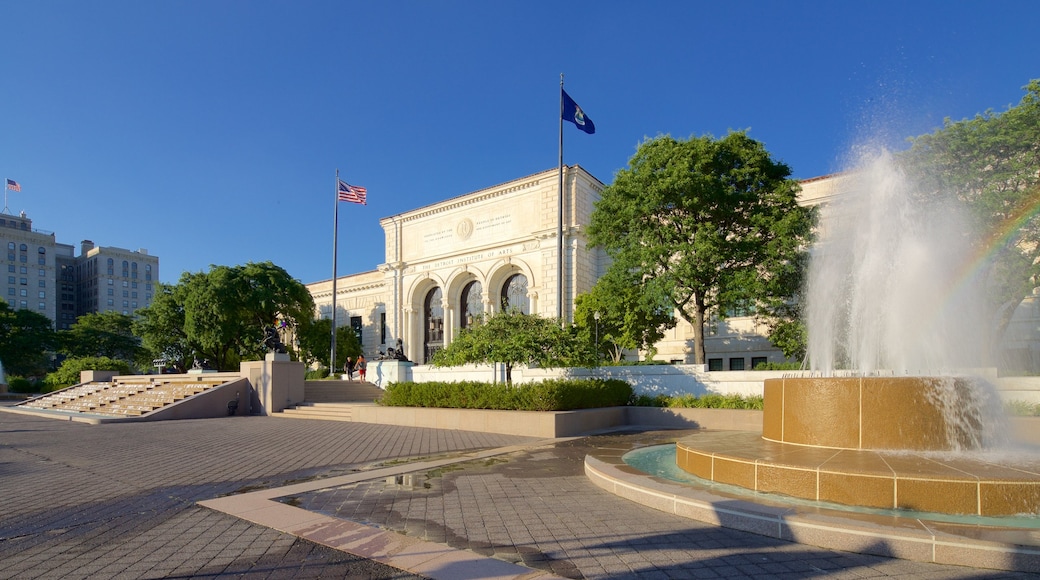 Detroit Institute of Arts featuring a square or plaza, a fountain and heritage elements