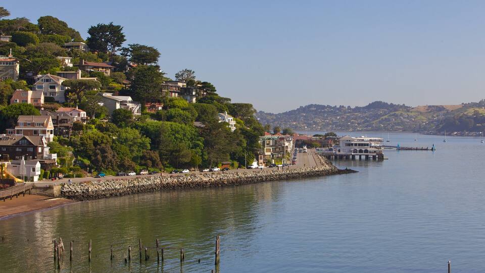 Sausalito toont landschappen, een kuststadje en een baai of haven