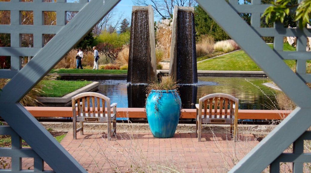 Denver Botanic Gardens showing a garden and a pond