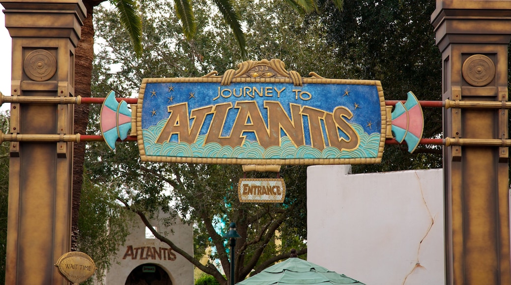 Aquatica featuring signage and rides