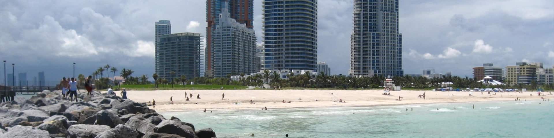 South Beach featuring skyline, swimming and a sandy beach