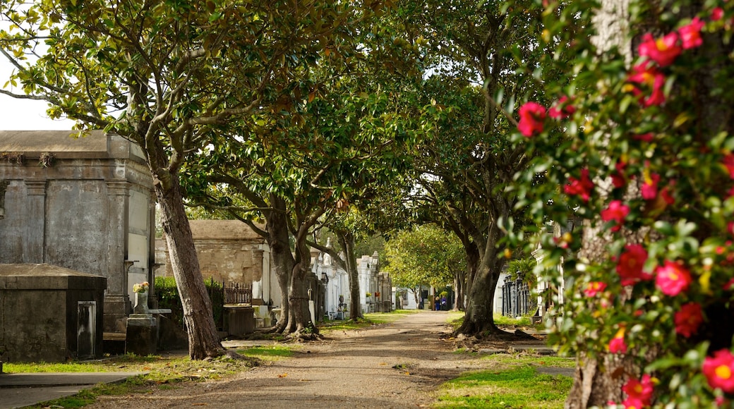 Lafayette Cemetery featuring landscape views, a cemetery and flowers