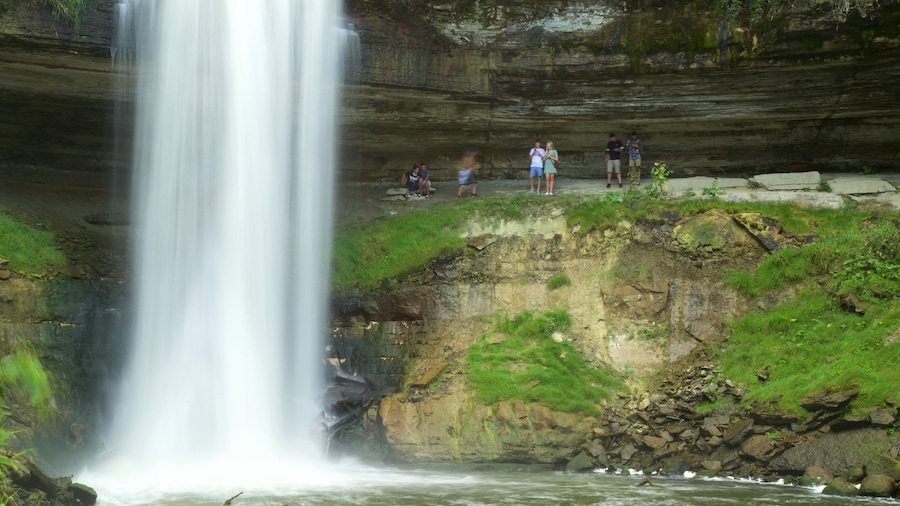 Minnehaha Park qui includes chute d\'eau aussi bien que petit groupe de personnes