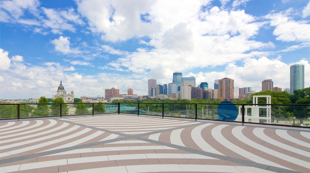 Downtown Minneapolis showing a square or plaza and a city