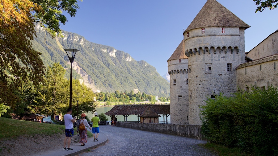 Canton of Vaud featuring heritage architecture and street scenes as well as a small group of people
