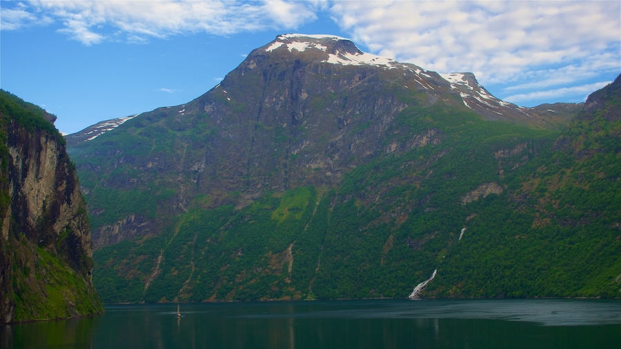 Geiranger which includes mountains and a river or creek