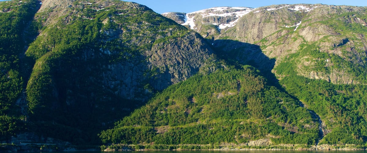 Eidfjord which includes a river or creek and mountains