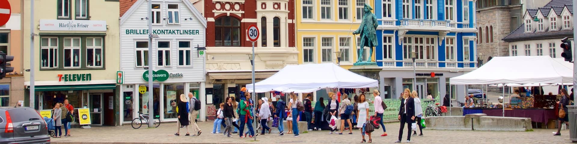 Bryggen Waterfront as well as a small group of people