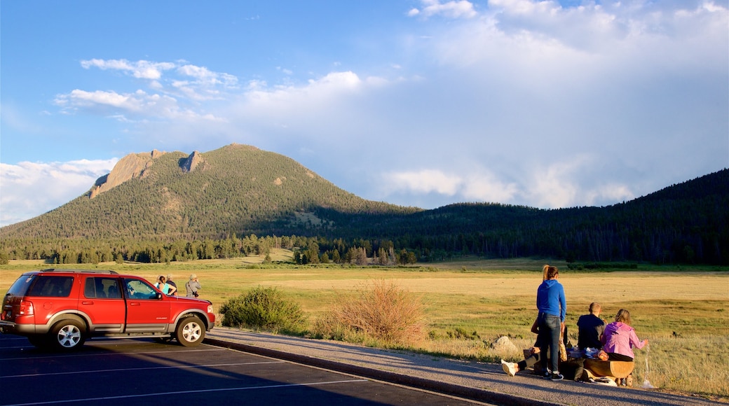 Horseshoe Park featuring mountains and tranquil scenes as well as a family