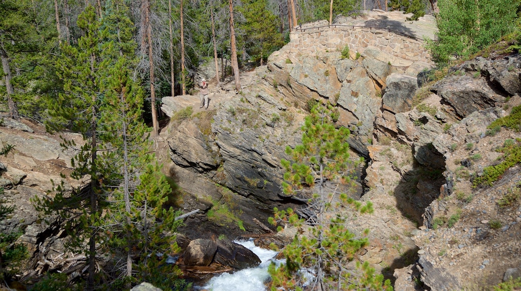 Estes Park das einen Fluss oder Bach und ruhige Szenerie
