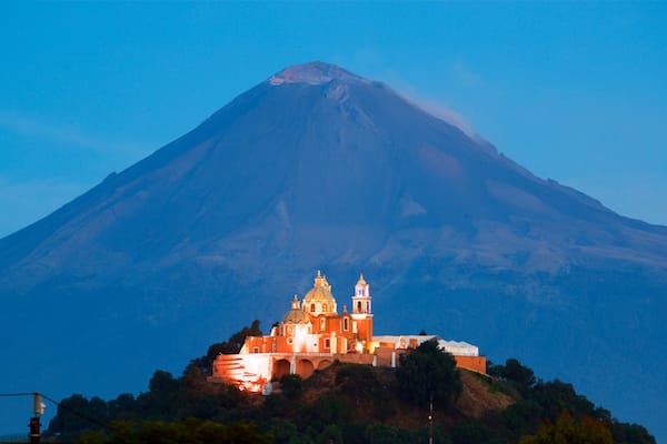La Virgen de los Remedios Sanctuary showing heritage elements and mountains