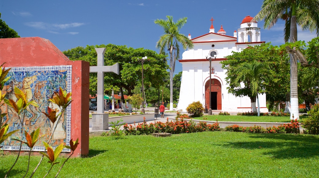 La Antigua presenterar en kyrka eller katedral, en park och blommor