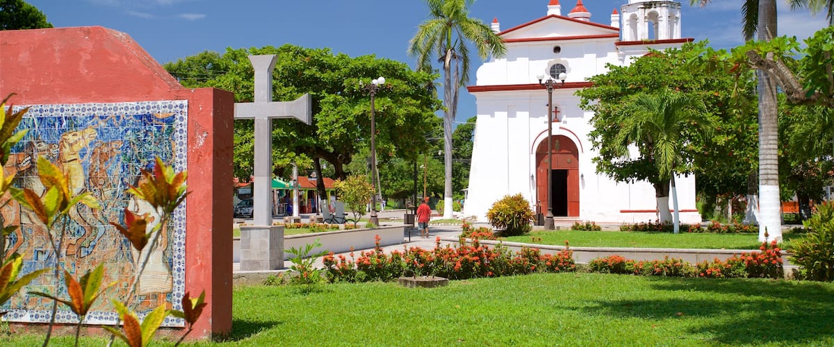 La Antigua showing a park, flowers and a church or cathedral