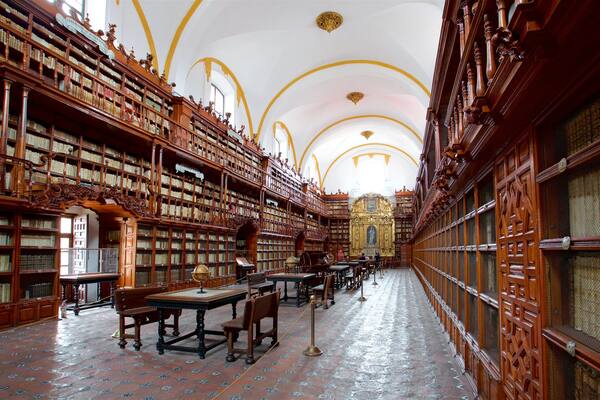 Biblioteca Palafoxiana ofreciendo vistas interiores y elementos del patrimonio