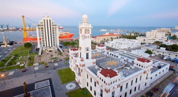 Carranza Lighthouse which includes a city and a bay or harbor