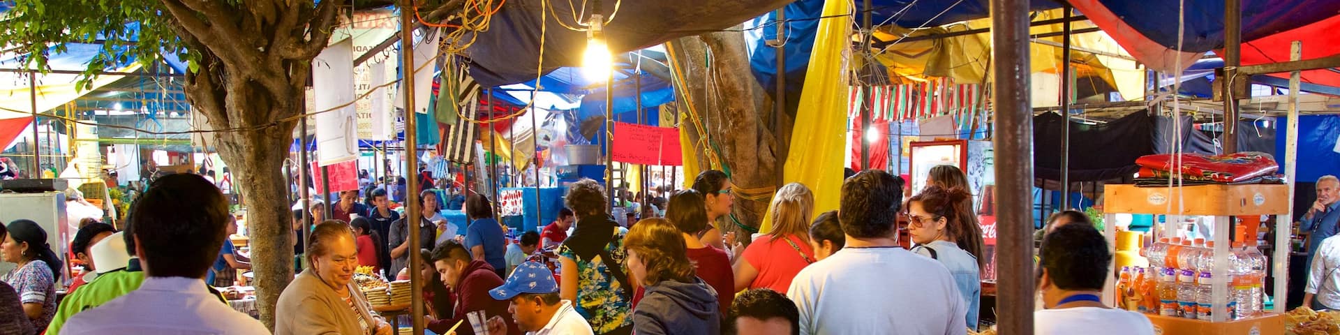 Tepoztlan featuring markets as well as a small group of people
