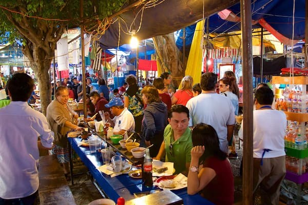 Tepoztlan which includes markets as well as a small group of people