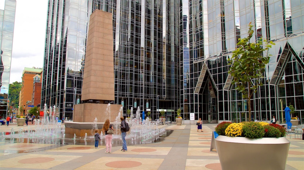 Philadelphia som inkluderar ett torg, blommor och en fontän