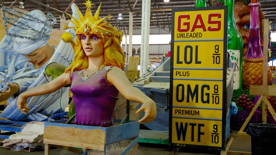 Mardi Gras World which includes art and interior views