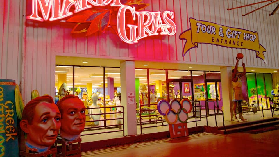 Mardi Gras World featuring signage and cbd