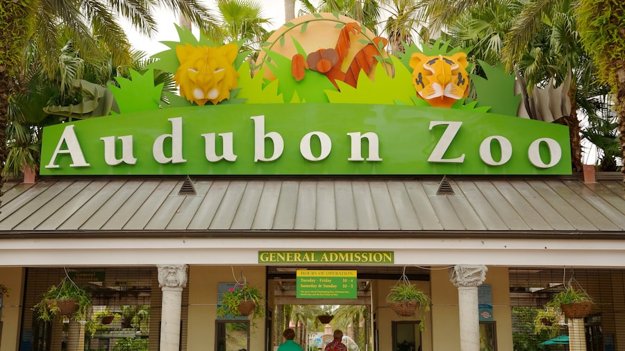 Audubon Zoo which includes zoo animals and signage
