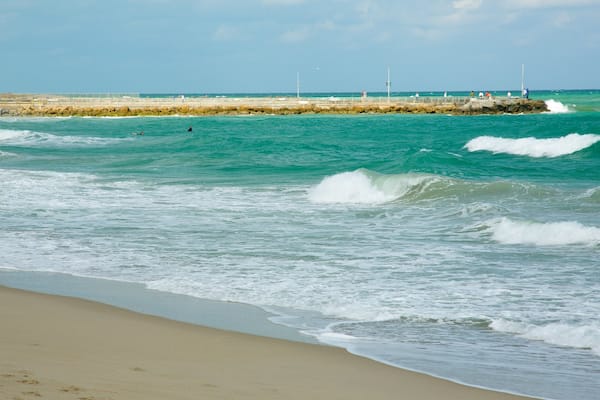 Jupiter Beach showing tropical scenes, landscape views and a beach