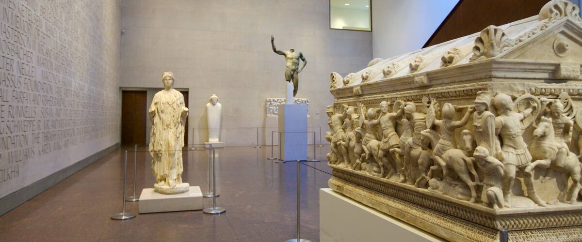 Houston Museum of Fine Arts featuring a statue or sculpture, interior views and city views